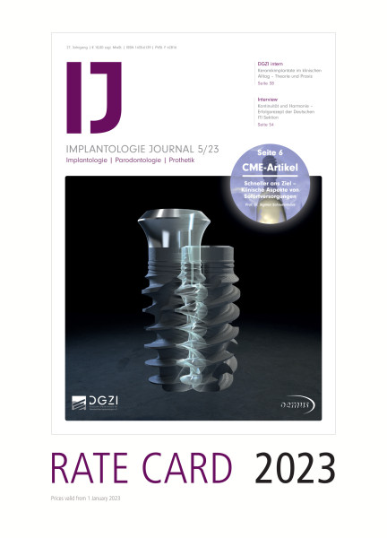 Cover bild gehörig zu Rate Card Implantologie Journal